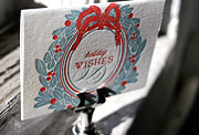 Trumeau letterpress holiday gift tags, green, red, Christmas, wreath