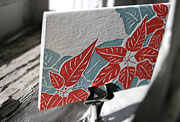 Trumeau letterpress holiday gift tags, green, red, Christmas, poinsettia