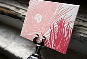 Plume peacock feather pink red letterpress gift tags