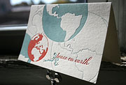 Peace on Earth letterpress holiday card, green, red, Christmas, Earth