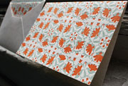 Suzani letterpress note card, patterning, green, orange