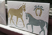 Thoroughbred letterpress note card, gray, taupe, horses