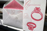 Rings congratulations wedding pink red letterpress greeting card