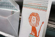 Circus child's letterpress birthday card, lion, green, orange