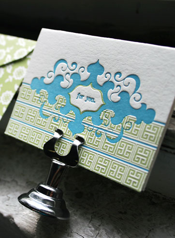 Paxi letterpress gift tags, blue, green,
