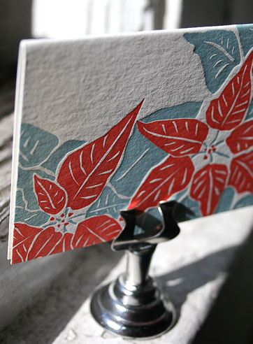 Trumeau letterpress holiday gift tags, green, red, Christmas, poinsettia