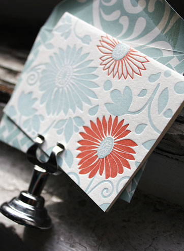 Delft letterpress gift tags, red, blue, flowers