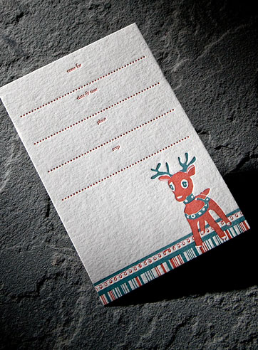 Reindeer letterpress holiday party card