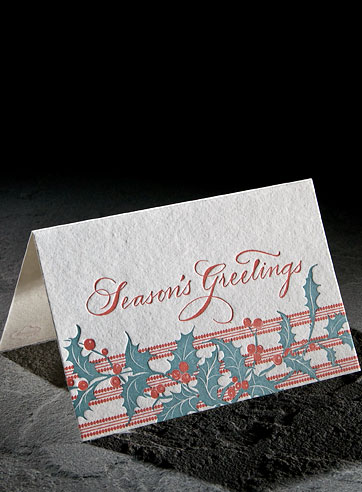 Holly letterpress holiday card