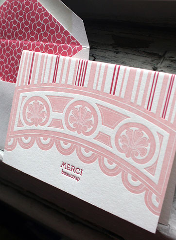 cannes letterpress pink red french thank you card