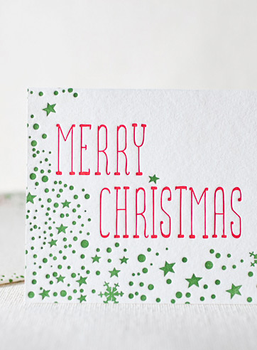 merry-flake-letterpress folded-card