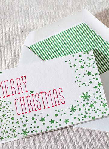 merry-flake-letterpress folded-card