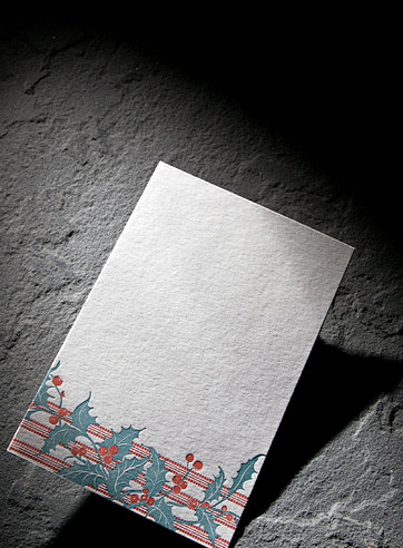 Holly letterpress holiday social note