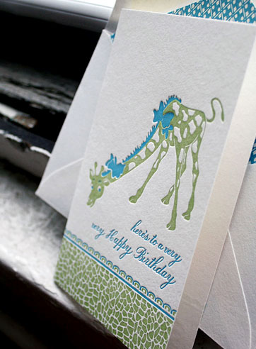 Giraffe happy birthday letterpress card