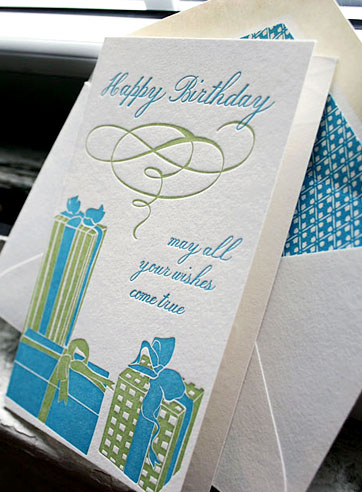Presents happy birthday letterpress card