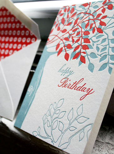 Tree happy birthday letterpress card