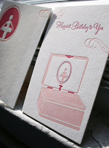 ballerina letterpress girl pink red birthday card