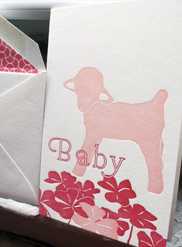 Lamby pink red baby letterpress note cards