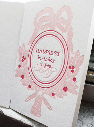 Trumeau sweet pink red letterpress birthday card