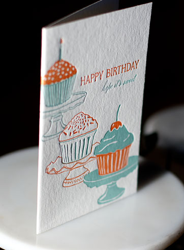 Cupcakes letterpress printed birthday cards