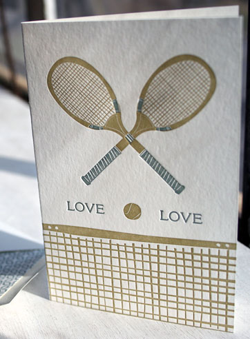 Tennis Love letterpress greeting card, gray, taupe, valentine's day, masculine