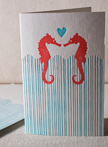 VIEW WIDE IMAGE seahorse-anniversary-letterpress-folded-card