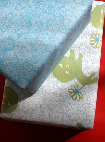 Liony blue and green playful children's gift wrap