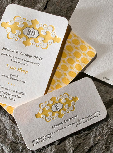 VIEW WIDE IMAGE Graham yellow gray monogram letterpress stationery, birthday invite