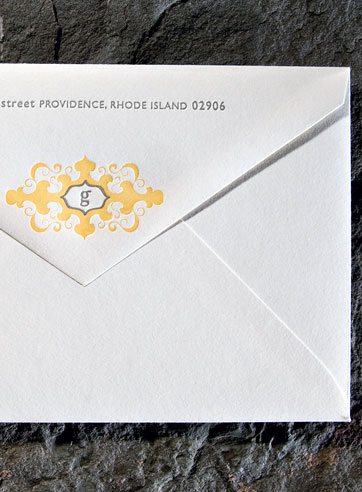 VIEW WIDE IMAGE Graham yellow gray monogram letterpress stationery, birthday invite