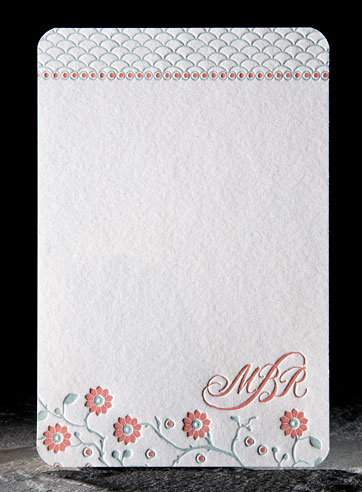 Juine flowers letterpress stationery, eco-friendly invitations