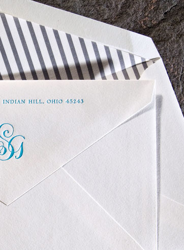 VIEW WIDE IMAGE Loire calligraphy monogram letterpress stationery, business cards, at home cards, blue, gray