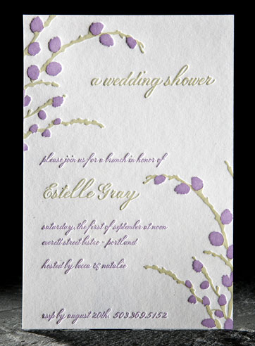 Odet letterpress stationery, business cards, letterpress invitations, purple, romantic