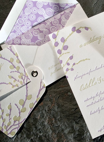 VIEW WIDE IMAGE Odet letterpress stationery, business cards, letterpress invitations, purple, romantic