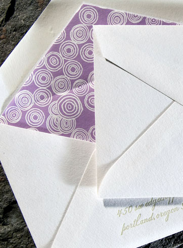 VIEW WIDE IMAGE Odet letterpress stationery, business cards, letterpress invitations, purple, romantic