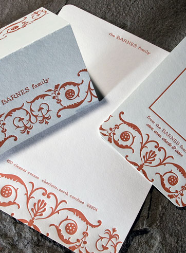 Rubicon classic letterpress stationery, business cards, holiday cards, blue, green, orange