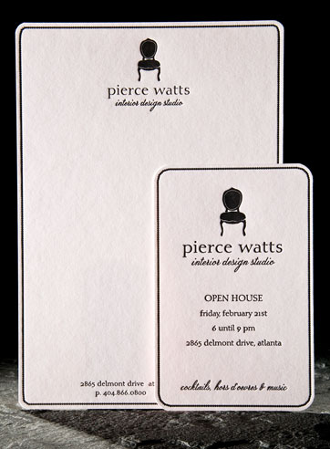 Therain modern letterpress stationery, letterpress business cards, letterhead, pink, black, gray