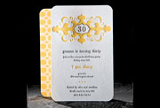 Graham yellow gray monogram letterpress stationery, birthday invite