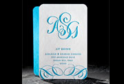 Loire calligraphy monogram letterpress stationery, business cards, at home cards, blue, gray