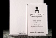 Therain modern letterpress stationery, letterpress business cards, letterhead, pink, black, gray
