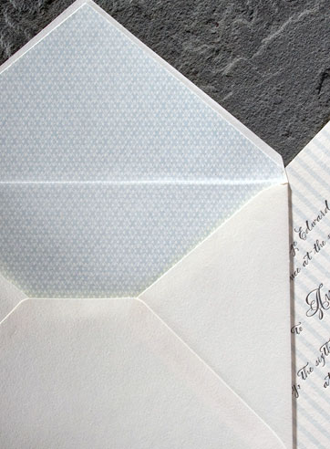 blue and gray letterpress wedding invitation calligraphy custom stripes