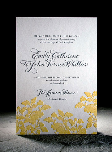 Calligraphy wedding invitation Rhon Smock ecoletterpress yellow 
