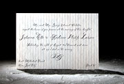 blue and gray letterpress wedding invitation, calligraphy, custom, stripes